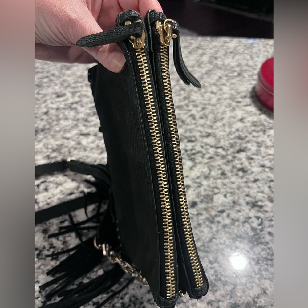 henri bendel Black Fringe Crossbody Bag with Gold Chain - Picture 7 of 12